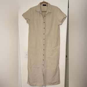 Linen Beige Button-Down Dress